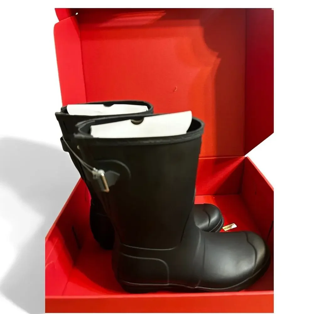 Hunter Women's Original Short Back Adjustable Rain Boot Black Size 10